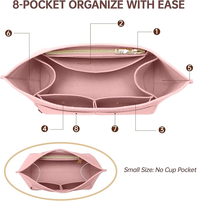 OPPOSHE Purse Organizer Insert for Longchamp Le Pliage, Premium Felt Long Champ Bag Handbag Women, Tote Organizer Insert with 9 Compartments (Medium, Pink)