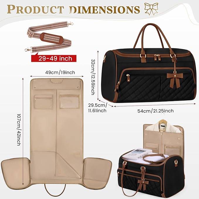 RAINSMORE Garment Bags for Travel Women Convertible Garment Duffle Bag for Hanging Clothes, Large Carry On Garment Bag with Shoe Bag & Wet Pocket, Foldable Dress Suit Business Travel Weekender Bags