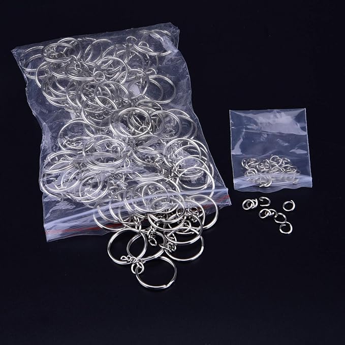100 Pieces Metal Keychains Keyrings Key Rings with Chain and Jump Rings