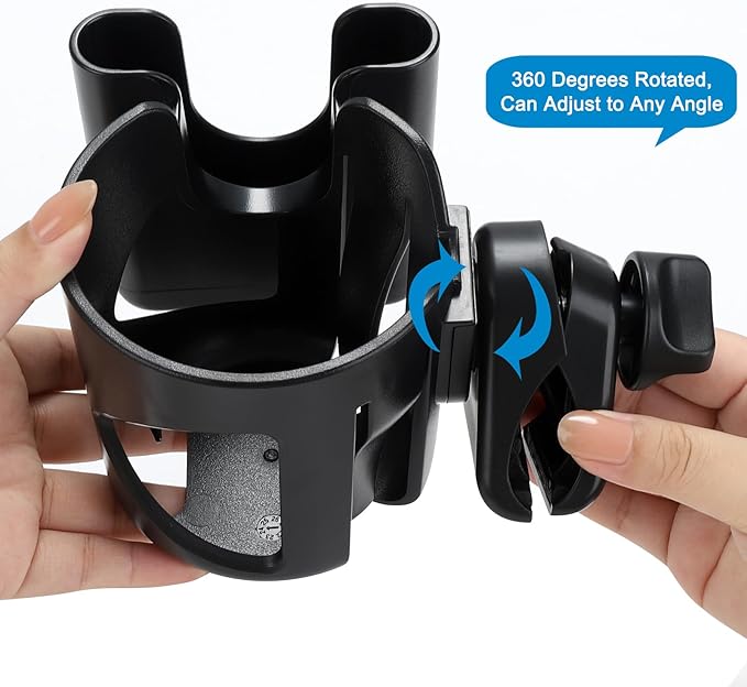 Accmor Stroller Cup Holder with Hook, Universal Cup Holder for Walker Wheelchair Bike, 360° Rotatable Stroller Cup Holder Attachment Accessories for Walker, Wheelchair, Scooter