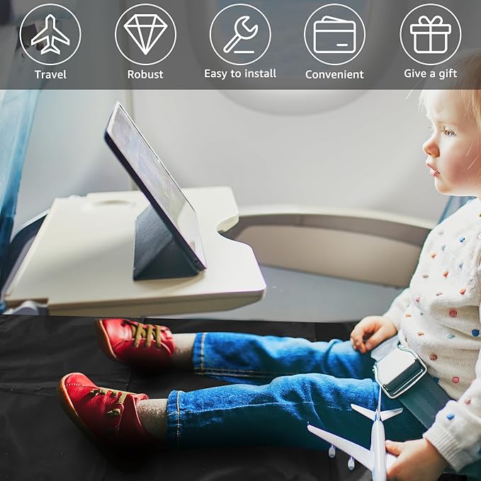 Toddler Airplane Bed, Airplane Seat Extender for Kids, Toddler Travel Essential Seat Extender, Portable Baby Diaper Changing Pad, Kids Plane Footrest, Airplane Must Have for Toddlers (Black)