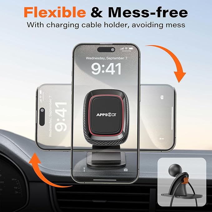 [2 Pack] Magnetic Phone Holder for Car, APPS2Car Dashboard Magnetic Car Phone Holder Mount with Strong VHB Adhesive Mounting, Requires Metal Plate for Use, Compatible with Most Phones(Not for Magsafe)