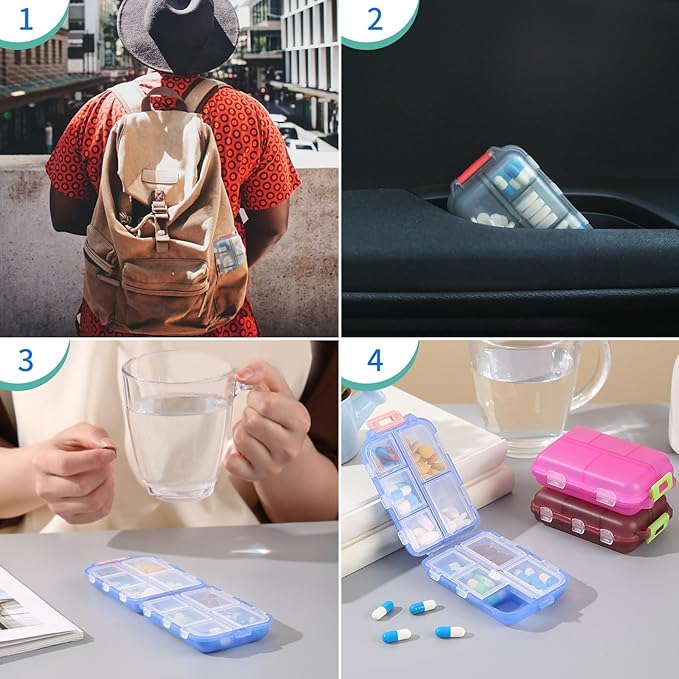 1Pack Travel Pill Organizer - 10 Compartments Pill Case, Compact and Portable Pill Box, Perfect for On-The-Go Storage, Pill Holder for Purse (White with 156 Stickers)