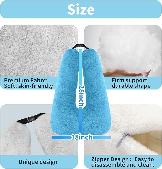 Travel Pillow，Car Pillow for Kids, Car Sleeping Pillow with Adjustable Strap, Car Travel Essentials, Road Trip Pillow for Head and Neck Support,Blue