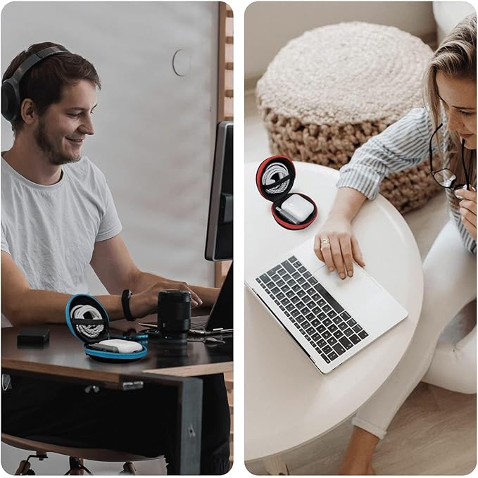 for Earphone Carry Case, 2-Pack Small Round Pocket Earbud Travel Carrying Case with Zipper for Smartphone Earphone, Wireless Headset, USB Cable, SD Cards Storage Bags, Masks and More