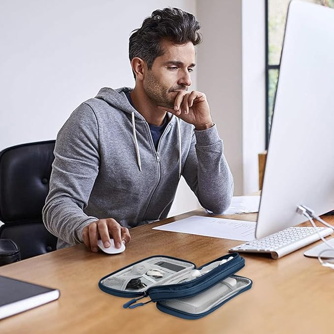 Skycase Electronic Organizer Travel Case - Waterproof Travel Cord Pouches for Organization, Cable Organizer, All-in-One Double Layers Storage Bag for Accessories, Charger, Cable, Navy - Large