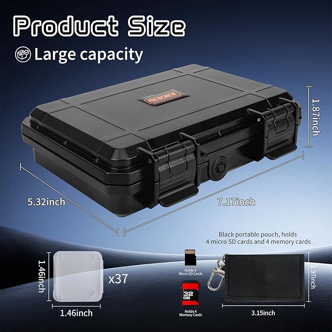 37 Slots Memory Card Case & 37 Transparent Card Cases & 60 Visual Sticky Notes, Water-Resistant Anti-Shock Anti-Dust SD Card Holder Storage,SD Card Case for Camera Memory Card Protector