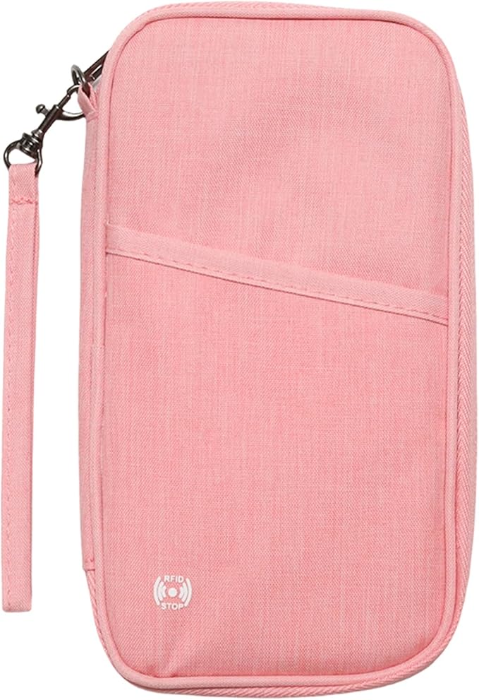 Waterproof Passport Holder for Travel Family, Travel Document Organizer with RFID Blocking, Portable Passport Wallet for Men Women (Pink)
