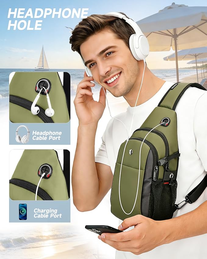 Tactical Sling Bag for Men & Women, Water Resistant Anti-Theft Crossbody Bag Mini Backpack with Water Bottle Pocket, Travel Hiking Chest Pack Fits 11 inch iPad, Switch 2, Army Green | Mens Crossbody Bag