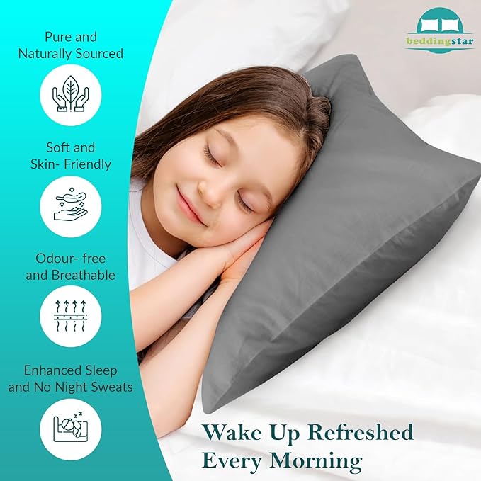 Youth Pillowcase 16" x 22" Size Set of 2 Kids Travel Pillow Case Cover with Zipper Closure 600 Thread Count 100% Egyptian Cotton Soft & Skin Friendly Youth Toddler Pillowcase 16x22, Dark Grey