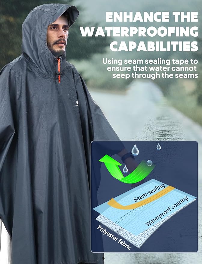 ANYOO Hooded Rain Poncho for Adults Waterproof Lightweight Rain Coat for Men Women Reusable Rain Jacket for Emergency Outdoor