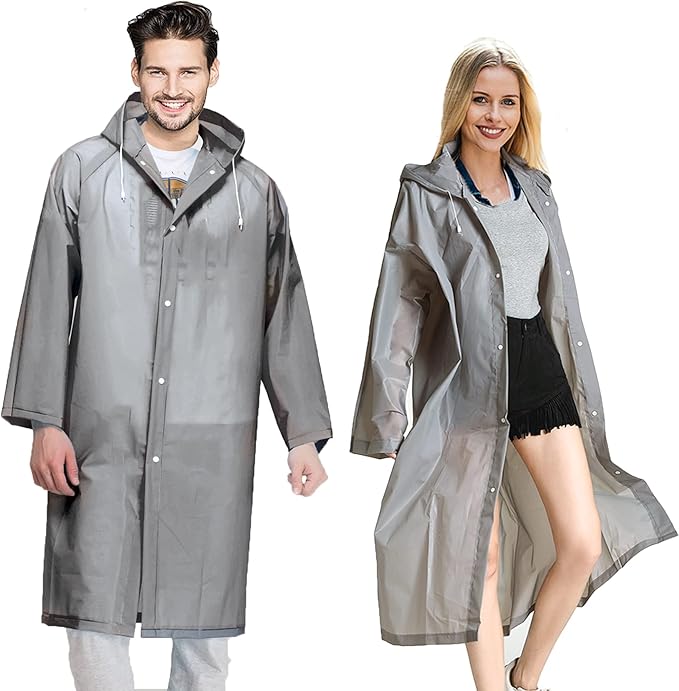 COOY Rain Coats (2 Pack) - Reusable EVA Rain Ponchos For Adults Rain Jackets Raincoats For Men Women