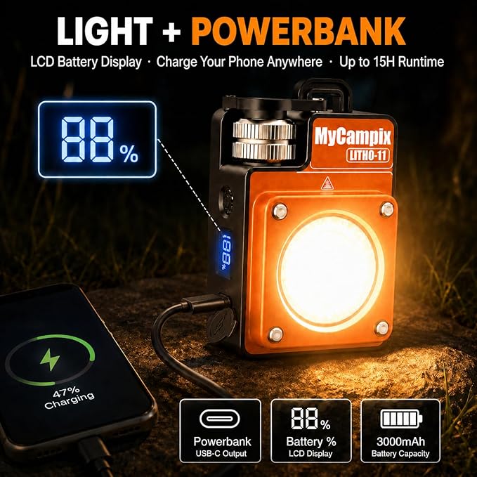 Portable Camping Light, 3500LM Adjustable LED Camping Lantern Rechargeable with 2.5-15H Runtime&Screen, Alloy Waterproof Camp Light for Power Outages, Emergency, Hurricane(2-Pack Orange)