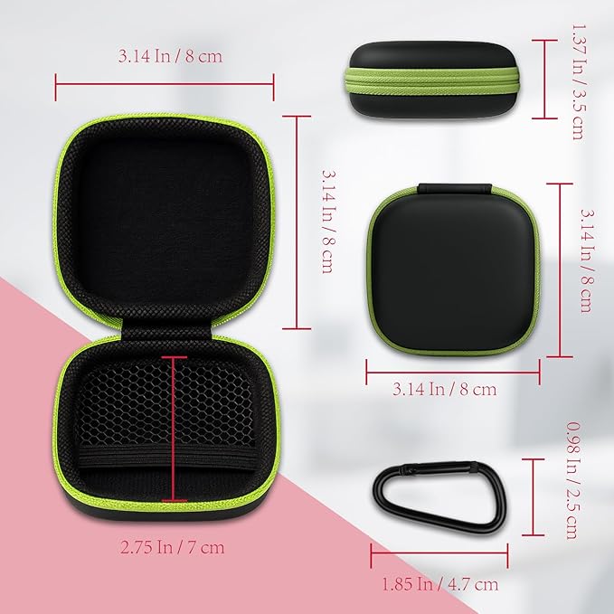 5-Pack Portable Square Earbud Carrying Cases – Multi-Color EVA+PU Leather Storage Bags with Carabiner for Earphones, SD Cards & Small Accessories