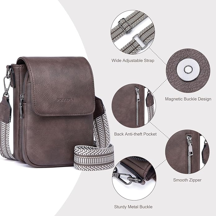 POIUGOYA Crossbody Bags for Women,Small Crossbody Purse with Triple Compartments,Cell Phone Wallet with Card Slots for Travel | Small