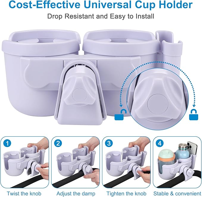 Accmor Stroller Cup Holder with Phone Holder, Bike Cup Holder, Universal Cup Holder for Uppababy Nuna Doona Strollers, 2-in-1 Cup Holder for Walker, Wheelchair, Scooter
