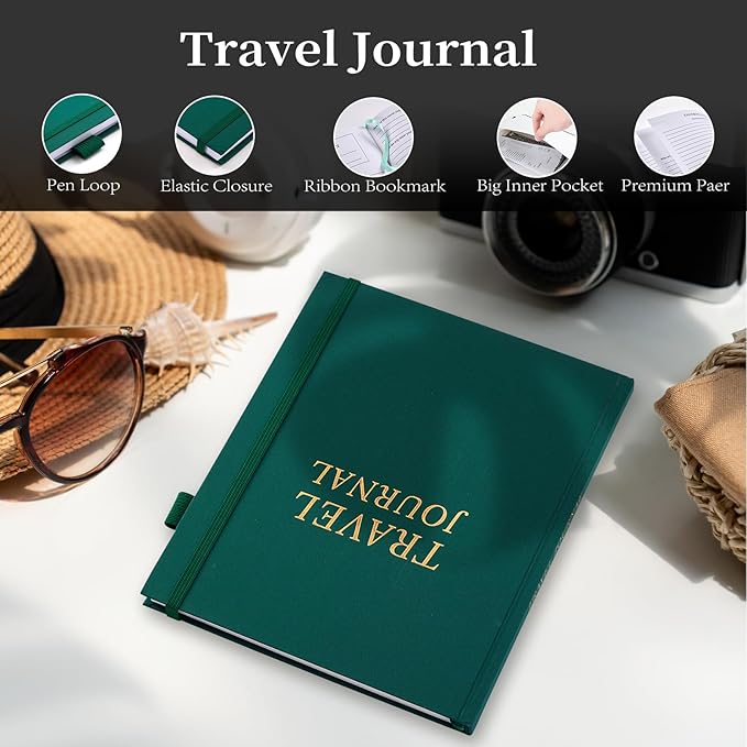 5 MINUTES A DAY Travel Journal for Women, Adventure Book for 20 Trips, Travelling Planner Notebook Diary for Traveler, Vocation Planner, Travel Gifts(126 Pages, Dark Green)