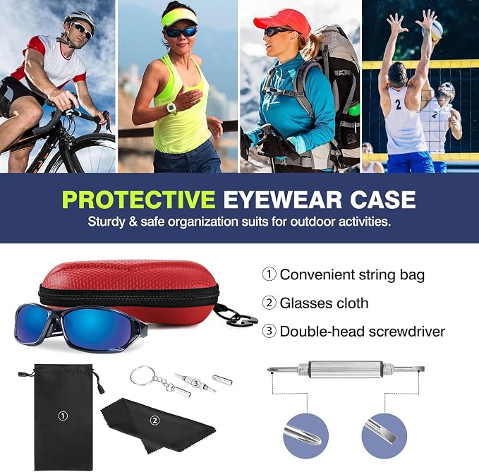 MoKo Semi Hard Shell Sunglasses Case, Unisex Protective Eyeglass Case Glasses Case Holder with Metal Hanging Hook