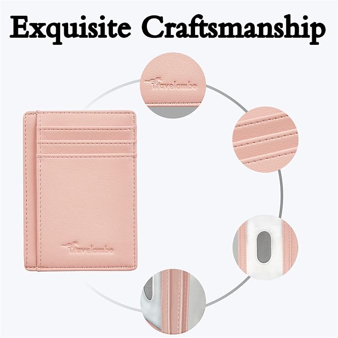 Travelambo Front Pocket Minimalist Leather Slim Wallet RFID Blocking Medium Size