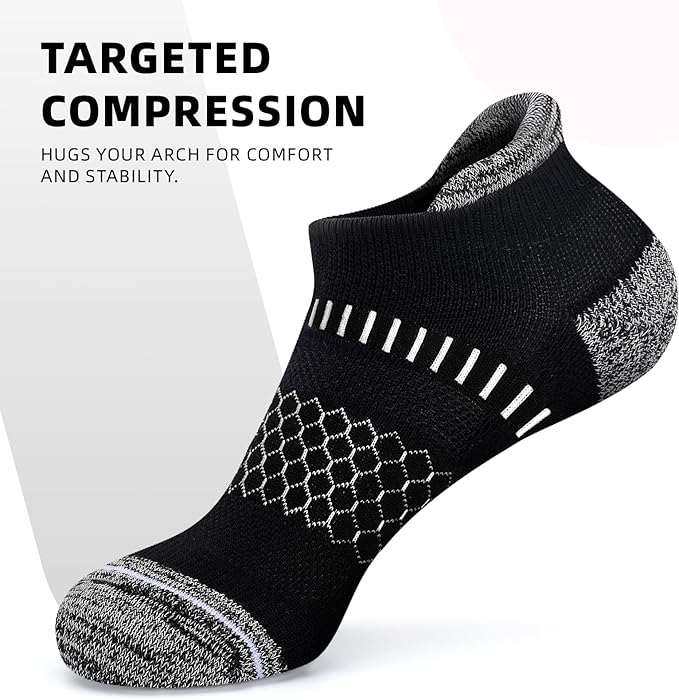 IRAMY Light Compression Socks for Women Arch Support Athletic Cushioned Anti-Blister Comfort Running Ankle Socks 3/5 Pairs