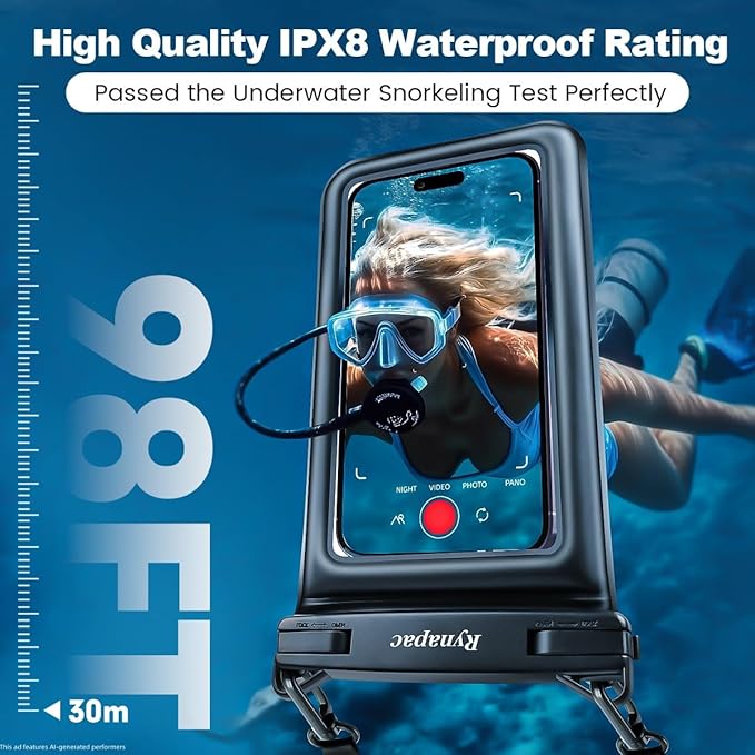 Rynapac Floating Waterproof Phone Pouch [Up to 8.5''] - 2 Pack IPX8 Double Space Waterproof Phone Case with Adjustable Lanyard for iPhone 17 16 15 14 Pro Max, TouchScreen, Beach Cruise Essentials 2026