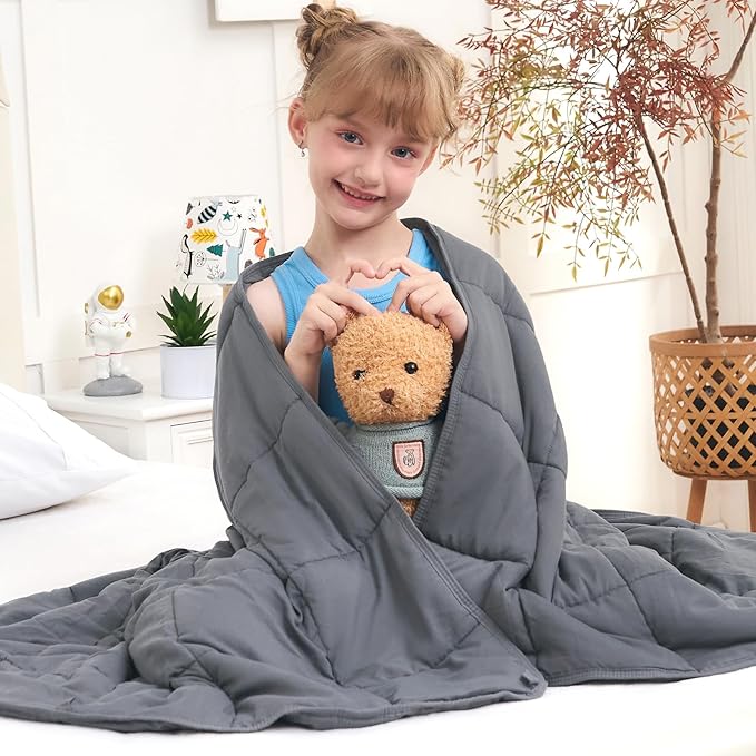 Weighted Blanket Kids 7lbs, 40"x60", Twin Size Cooling Heavy Throw Blanket for 60-90lbs, Microfiber Soft Thick Big Blankets Weighted Comforter Breathable Gifts for Sleeping, Grey