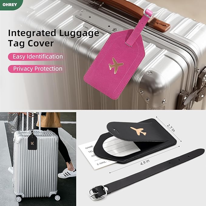 2 Pack Passport Holder for Travel with Luggage Tag Cover – RFID Blocking Passport Wallet Holder for Women & Men | PU Leather Passport Case with Money Pocket & Magnetic Clasp, Blac & Pink