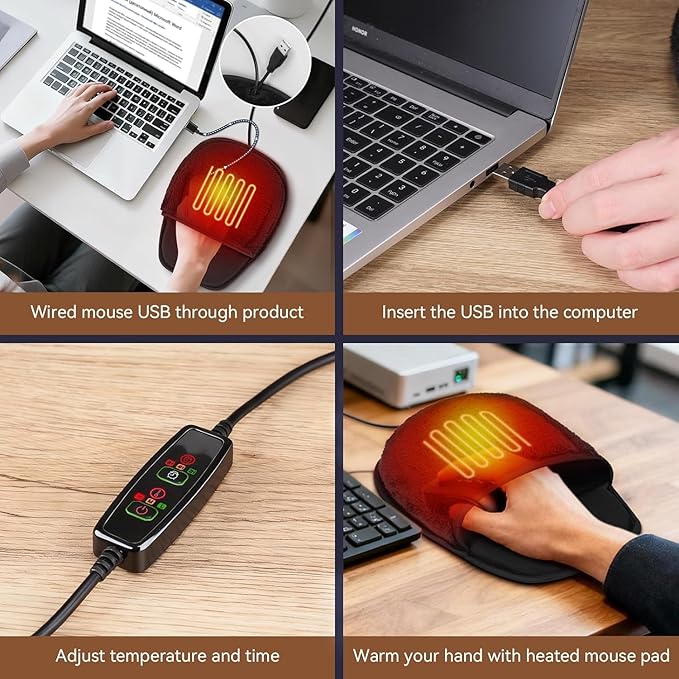 USB Heated Mouse Pad with 3 Adjustable Temperatures & 2/4/8 Hours Timer Settings