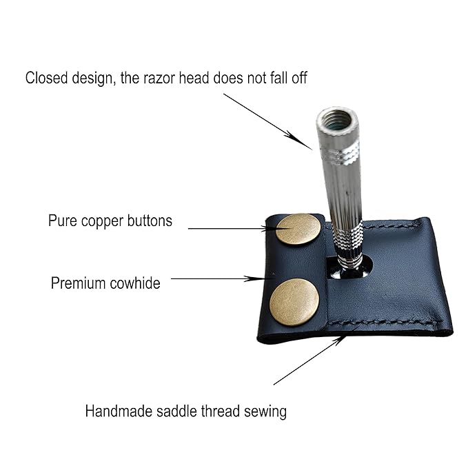 Handmade Leather Safety Razor Cover, Double Edge Head Case, Travel Protection Accessory (Black)
