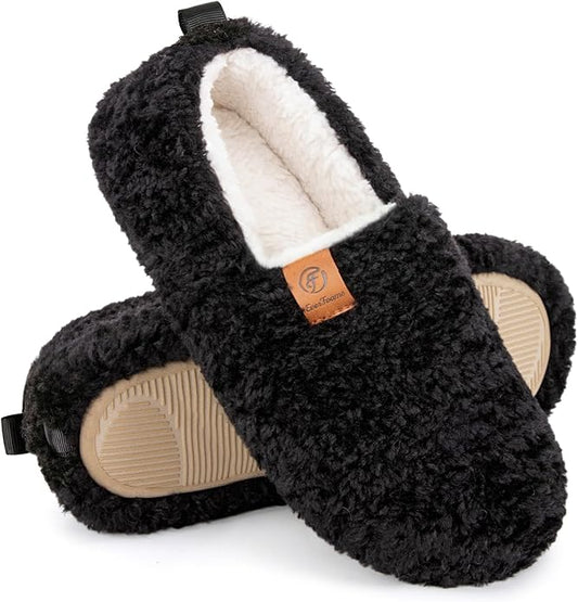 EverFoams Women’s Soft Curly Full Slippers Memory Foam Lightweight House Shoes Cozy Loafer with Polar Fleece Lining