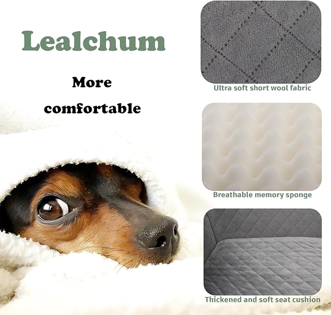 Lealchum Dog Car Seat for Large Size Dog,Soft Fabric Car Dog Bed Filling Memory Foam,2 Clip-On Safety Leashs and 2 Pockets,Removable and Washable Comfy Pet Car Seat(Black/Brown, Large)