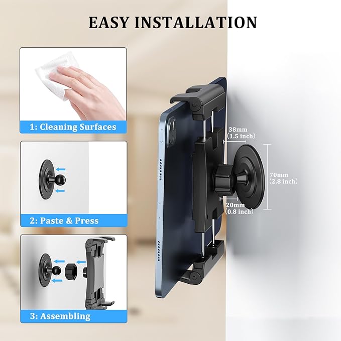 OHLPRO Tablet Wall Mount Holder, 360° Rotating iPad Wall Mount Holder with 3M Adhesive Base, Compatible with 4.7"-13" Devices Including iPad Pro, Mini, Air, Samsung, Kindle, Galaxy Tab