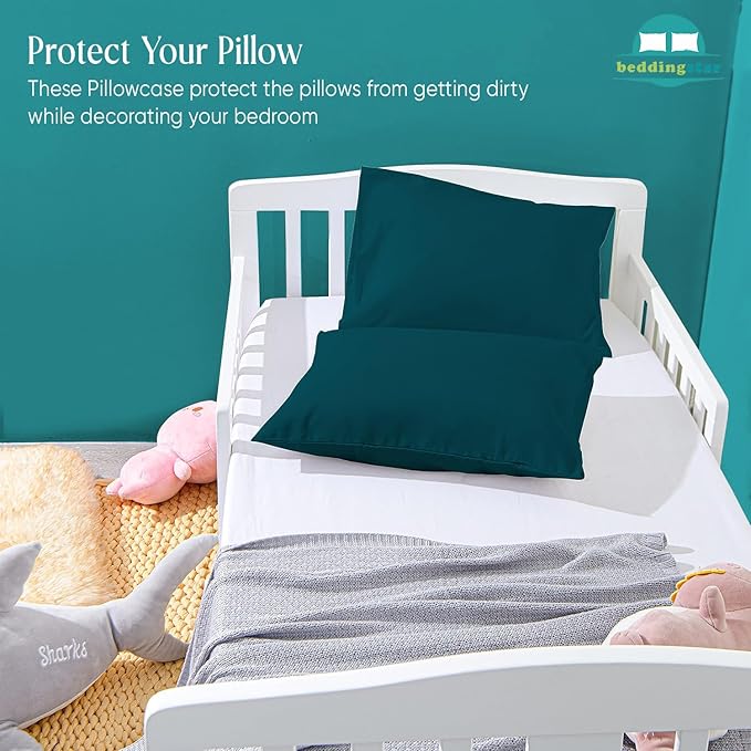 Travel Pillow Case 12x16 Set of 2 Zipper Closure Toddler Pillowcase 600 Thread Count 100% Egyptian Cotton Soft & Skin Friendly Travel Pillow Covers 12x16 Inches, Teal