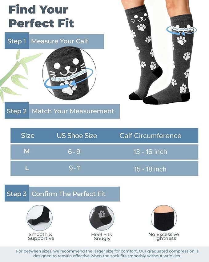 Compression Socks for Women 15-20 mmHg, Viscose from Bamboo, 3-Pair Knee High for Flying, Work & All-Day Comfort