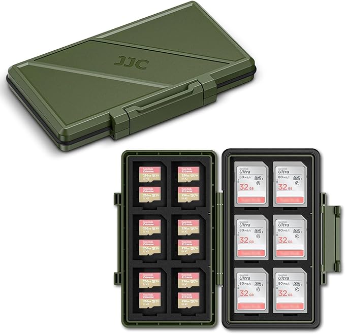 Green 36 Slots Memory Card Case Water-Resistant Anti-Shock Memory Card Wallet for 24 Micro SD SDXC SDHC TF Cards and 12 SD SDXC SDHC Cards