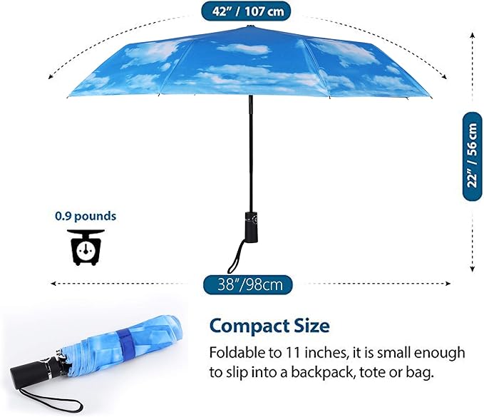 SY COMPACT Travel Umbrella for Rain, Windproof Automatic Compact Umbrella, UV Sun Protection, Lightweight Waterproof Travel Size for Backpack & Car, Factory Direct