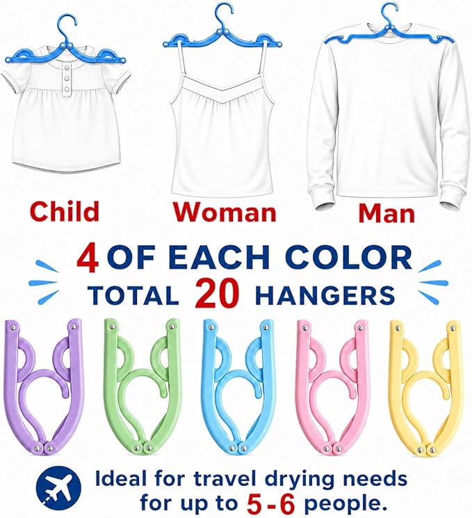 20 PCS Travel Hangers with 12 Pcs Clips - Cruise Ship Essentials Portable Folding Clothes Hangers Travel Essentials Foldable Clothes Drying Rack for Travel