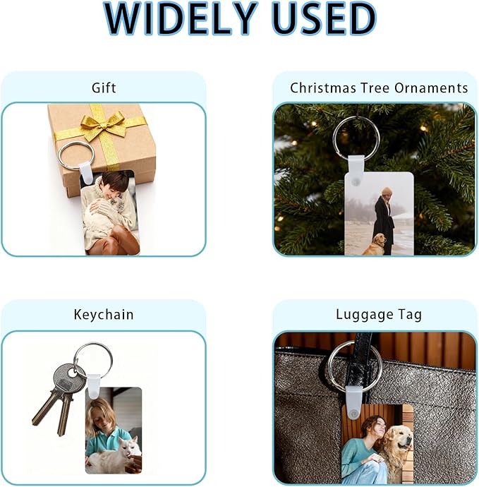 UJL 120pcs Sublimation Keychain Blanks With Rings Clips MDF Keychains Blanks Double Sides Blank Keychains Rectangle Round