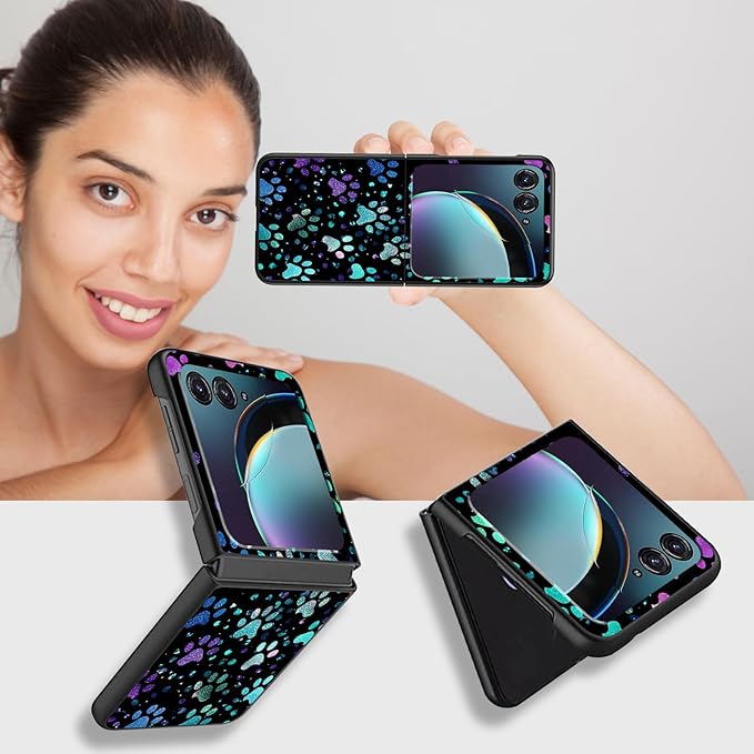 for Motorola Razr Plus 2025 Case,for Razor Plus 2025 Phone Case Cute Slim Hard PC Ultra-Thin Anti-Scratches Shockproof Protective Cover,Green Paw Footprint