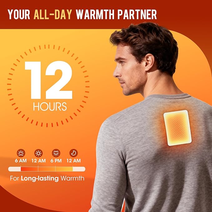 Disposable Hand Warmers & Body Warmers for Cold Weather - MQUPIN 12H Long Lasting Adhesive Heat Patch, Air Activated Portable Heat Pad Sticks to Clothing for Outdoor & Indoor Use (10 Count, 5x4 Inch)