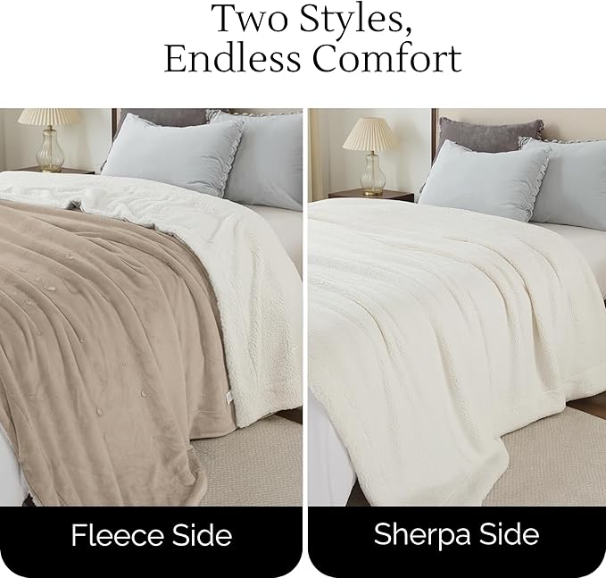 Waterproof Blanket for Bed Intimacy (90"x 80" King Size) Reversible Fleece | Sherpa, Love Blanket, Water Proof TPU Stain Proof Couch Furniture Mattress Winter Large Dog Bed Cover - Beige