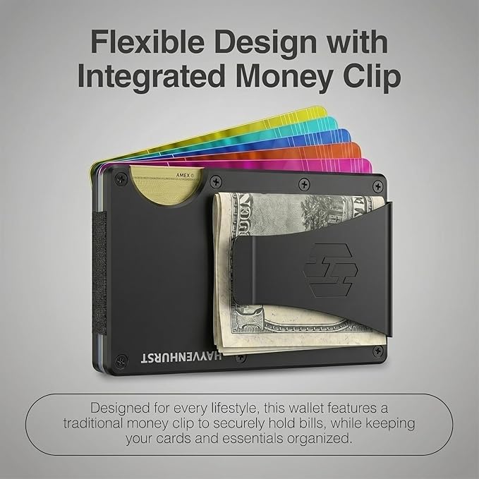 Hayvenhurst Wallet for Men - Slim RFID Blocking Metal Wallet with Money Clip, Minimalist Front Pocket Credit Card Holder, Small Mens Wallet