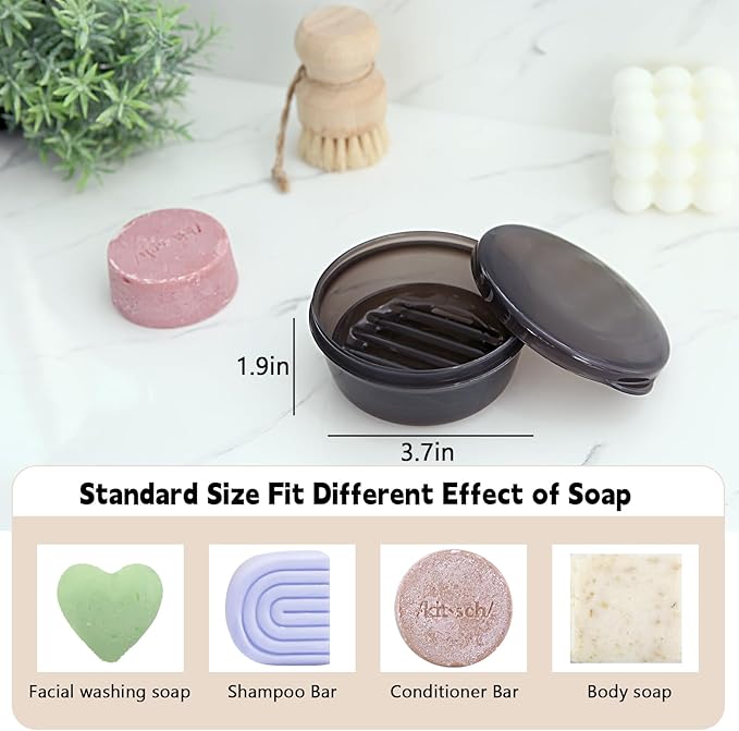 Travel Soap Case,Travel Soap Container with Drain Tray,Shampoo Bar Case with Lid for Shower, Traveling, Camping(Clear Black)