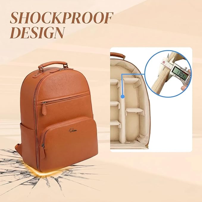 Camera Backpack Classic PU Leather for DSLR, Professional Camera Bag for Photographers with 15 Inch Laptop Compartment Large 20L