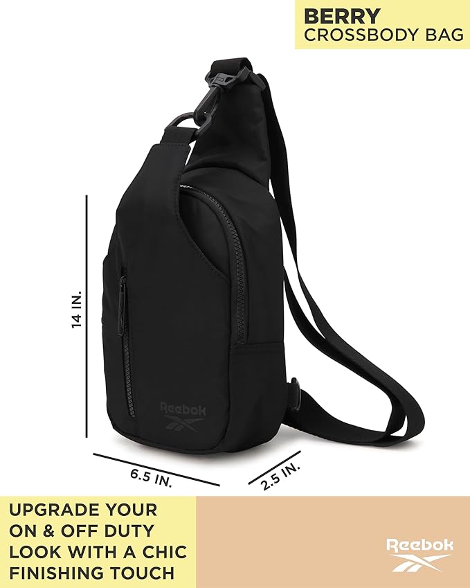 Reebok Unisex Crossbody Bag - Convertible Compact Durable Cross Body Bag for Women and Men - Gym and Travel Essentials, Size One Size, Berry Black