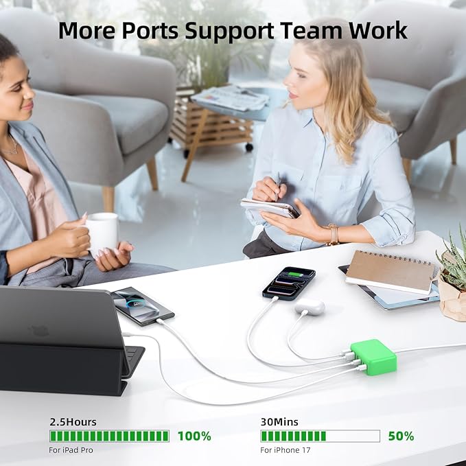 6 in 1 USB Charger, 50% Smaller Charging Station for Multiple Devices, 100W Fast Charging Blocks with Type C Ports, USB Charging Hub Organizer Multiport Power Strip for iPhone, Ipad, Kindle, Travel