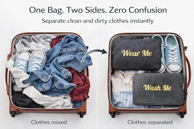 Travel Fanatics Wear Me Wash Me Travel Laundry Bag - 2-Sided Clean and Dirty Clothes Organizer Pouch for Suitcase, Carry-On and Trips