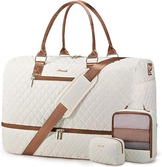 LOVEVOOK Travel Duffle Bag for Women, Weekender Overnight Bag with Shoe Compartment, Carry on Bag with Toiletry Bag, Gym Duffel Bag with Wet Pocket, Hospital Bags for Labor and Delivery 3 Pcs Set