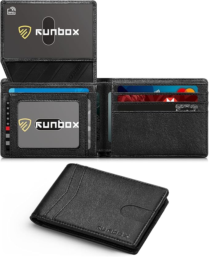 RUNBOX Wallet for Men -Slim Rfid Leather Mens Bifold Novelty Wallets 2 ID Window With Gift Box Men's Accessories | Slim