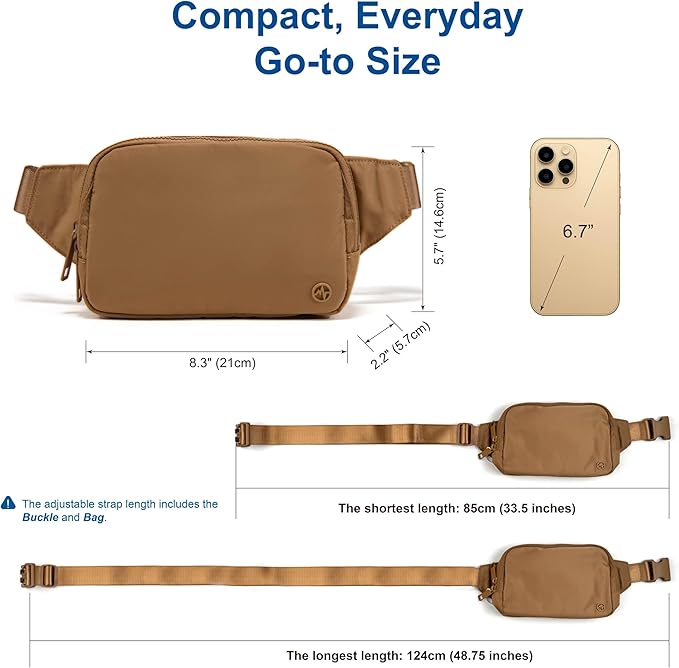 Pander Belt Bag Large 2L, Nylon Fanny Pack Purse for Women and Men with Adjustable Strap